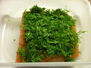 Raw salmon with dill